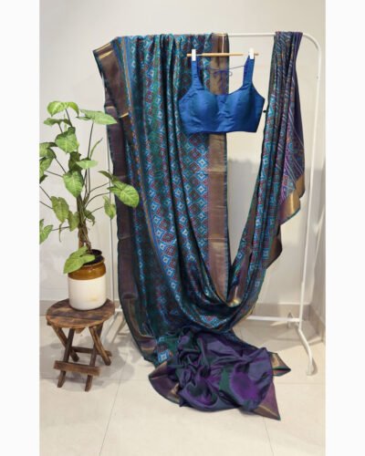 Ikkat printed blended silk Blue.