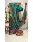 Ikkat printed blended silk Green.