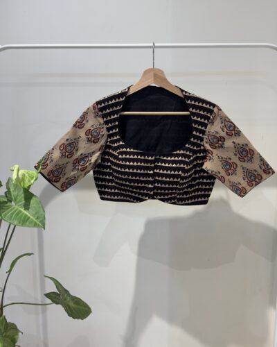 Hand-embroidered Block-printed cotton blouse.