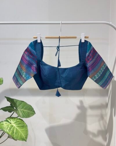 Peacock Blue-Green pure brocade with silk.