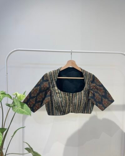 Hand-embroidered Block printed cotton blouse.