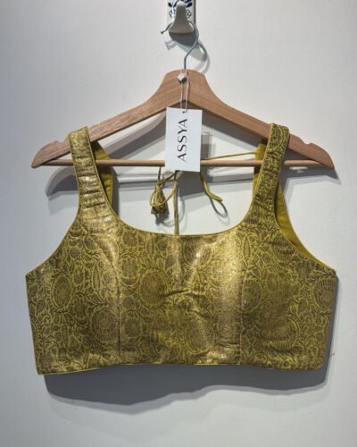 SIZE-40 LIME YELLOW BROCADE SLEEVELESS.