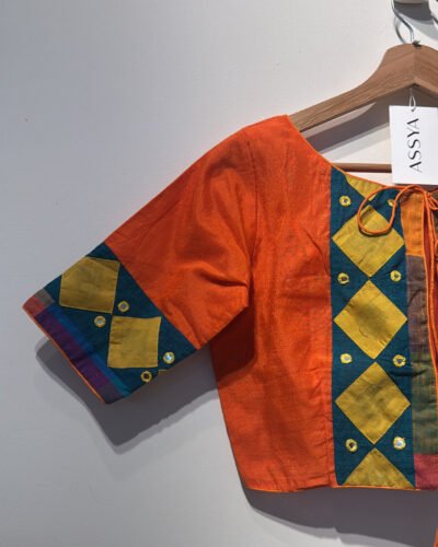 SIZE-38 ORANGE PATCH WORK BLOUSE.