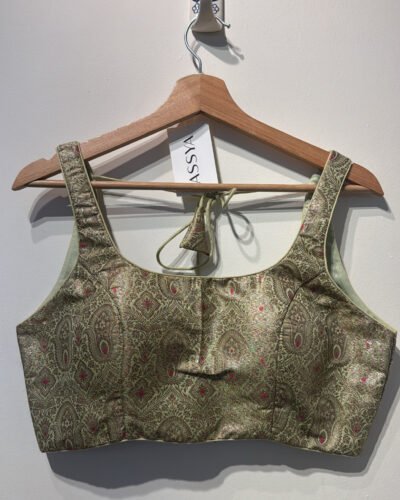 SIZE-38 PISTA GREEN BROCADE SLEEVELESS.