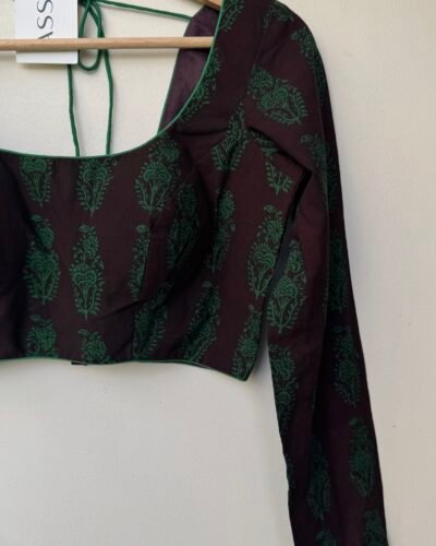 SIZE-36 COFFEE BROWN WITH GREEN PAISLEY.