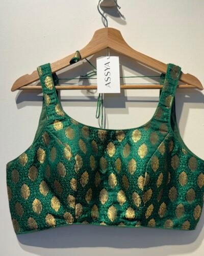 SIZE-40 GREEN BROCADE SLEEVELESS.