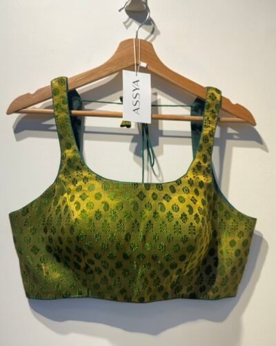 SIZE-38 OLIVE GREEN BROCADE.