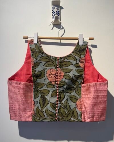 MICRO CHECKS SILK WITH HANDPAINTED KALAMKARI.