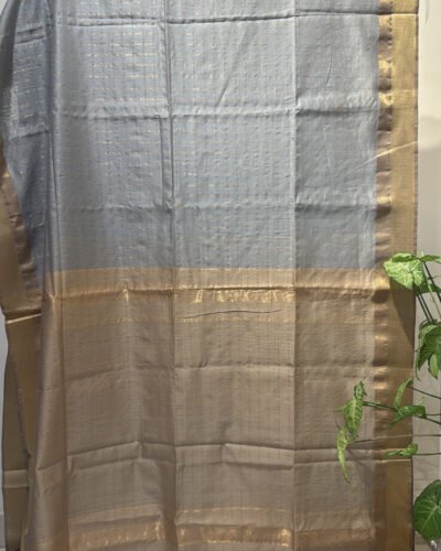 Seafoam Blue-Grey Chanderi saree.