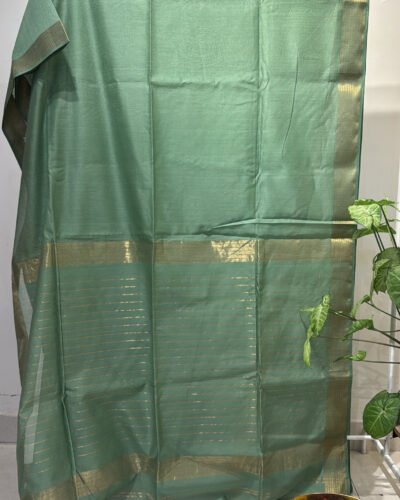 English sage Chanderi silk saree.